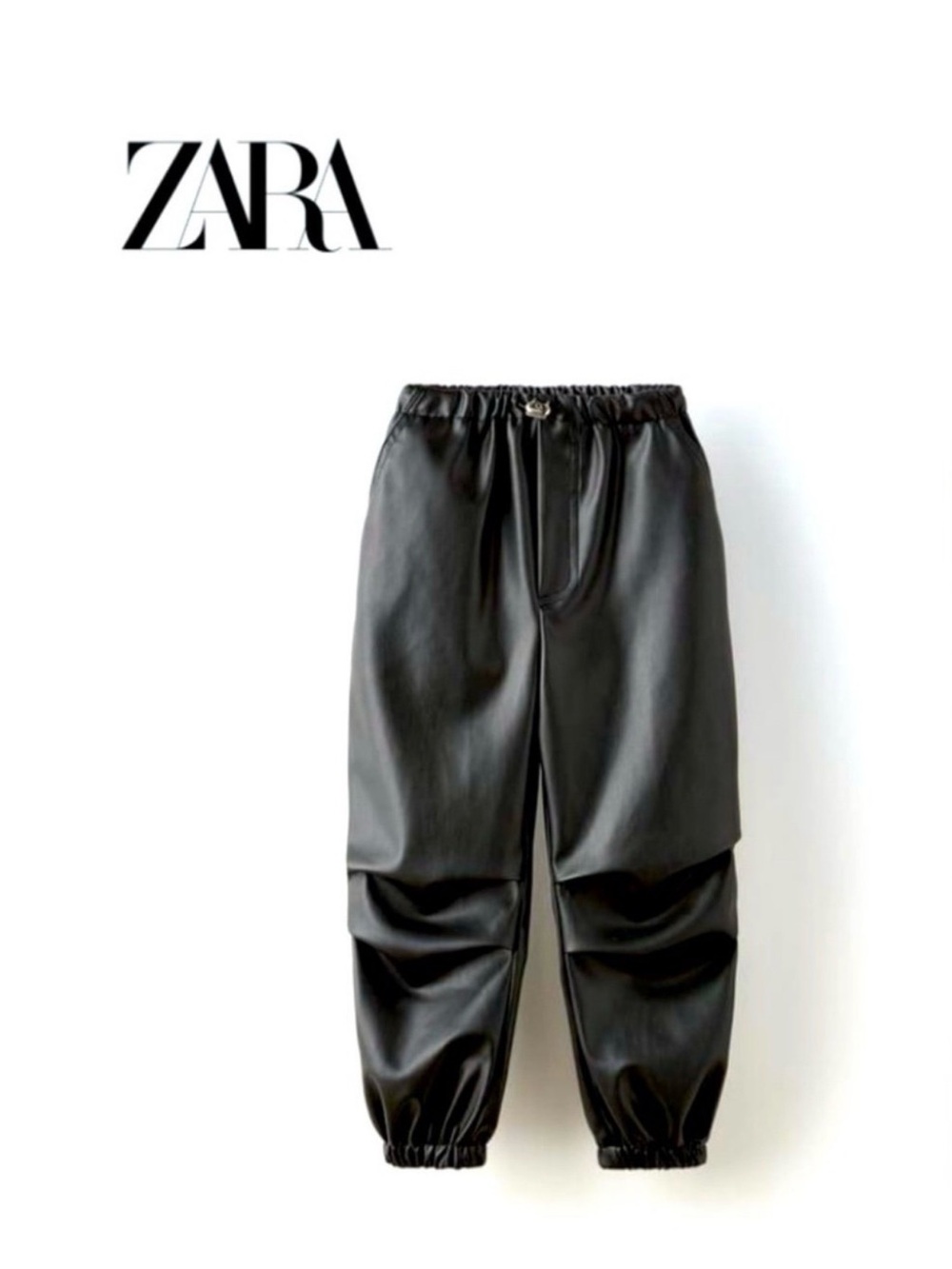 Zara black faux leather jogger style trousers 6yr